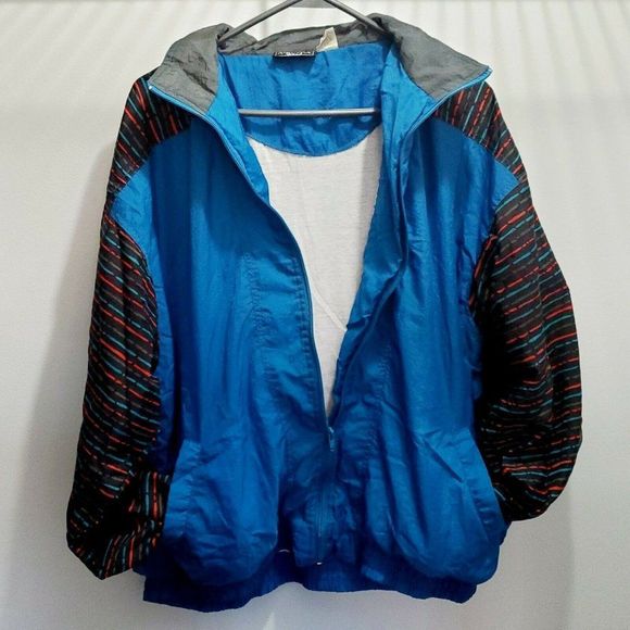 Vintage 90s retro windbreaker funky color block‎ size XL track running jacket - Picture 3 of 7